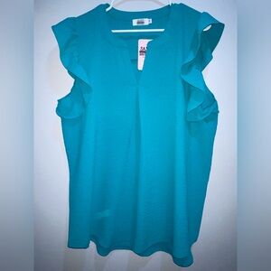 Teal Ruffle Sleeve Women's Top